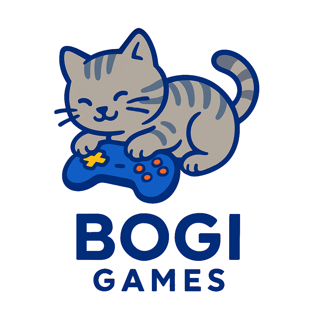 BOGI Games cat mascot with gamepad